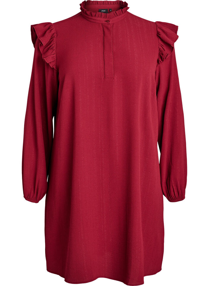 Robe courte à volants et paillettes, Bordeaux foncé, Packshot image number 0