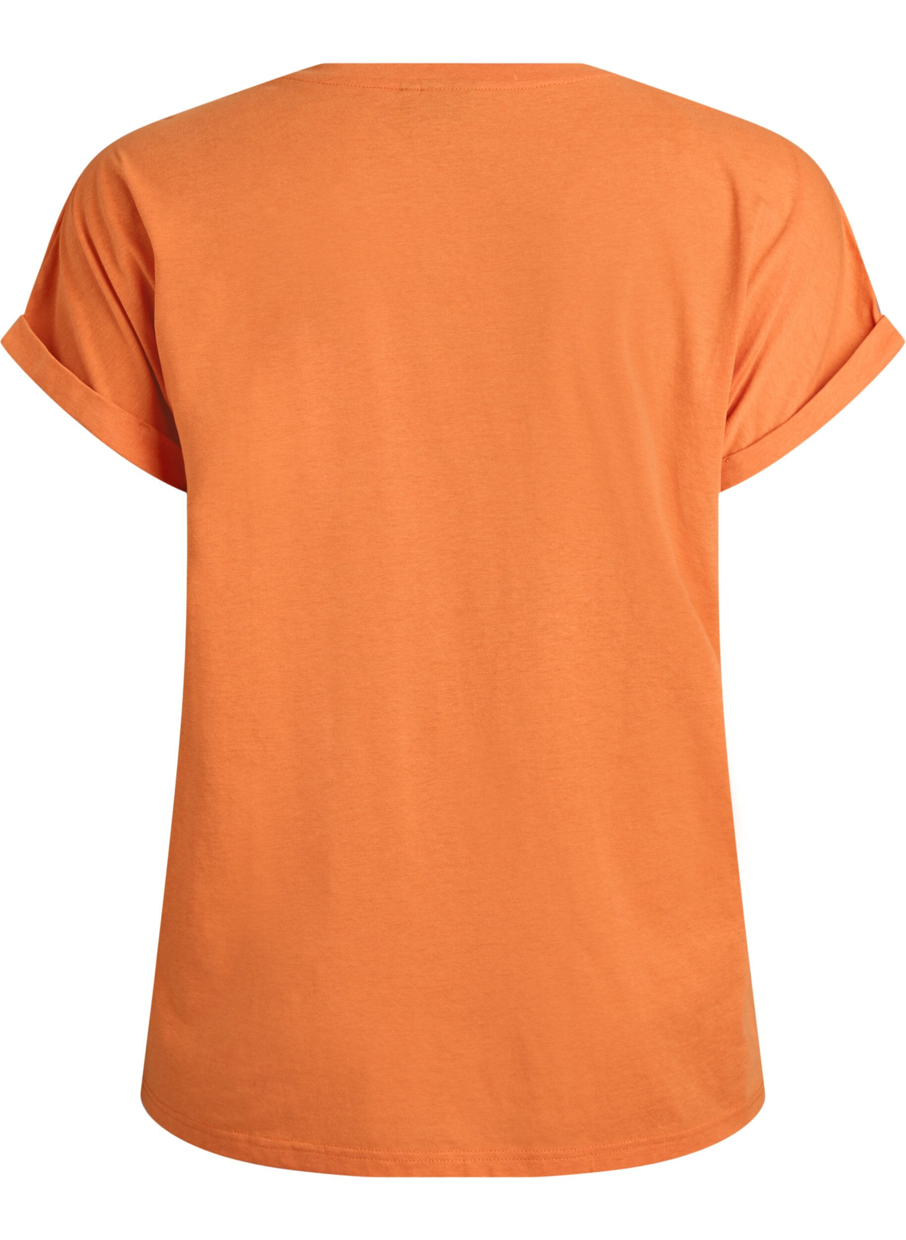 Zizzi Kurz&auml;rmeliges T-Shirt aus Baumwollmischgewebe, Orange, Packshot image number 1