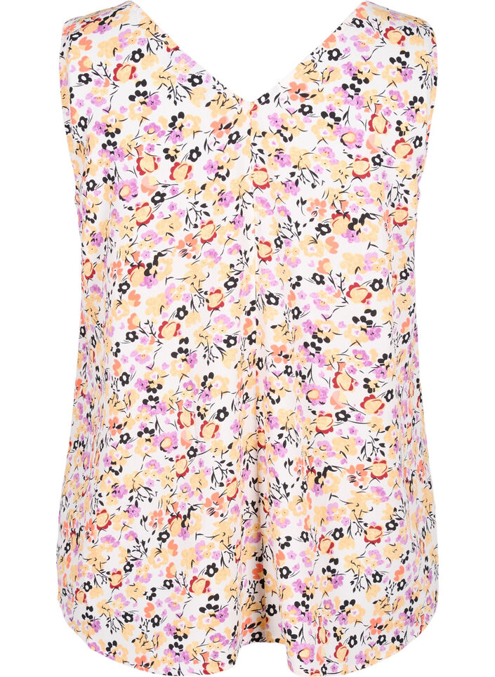 Top floral avec col en V, Off White Flower AOP, Packshot image number 1