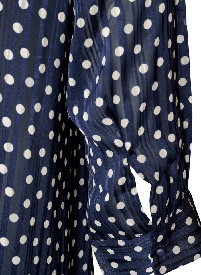 Gemusterte Bluse mit Stehkragen und 3/4-&Auml;rmeln, Blau, Packshot image number 3