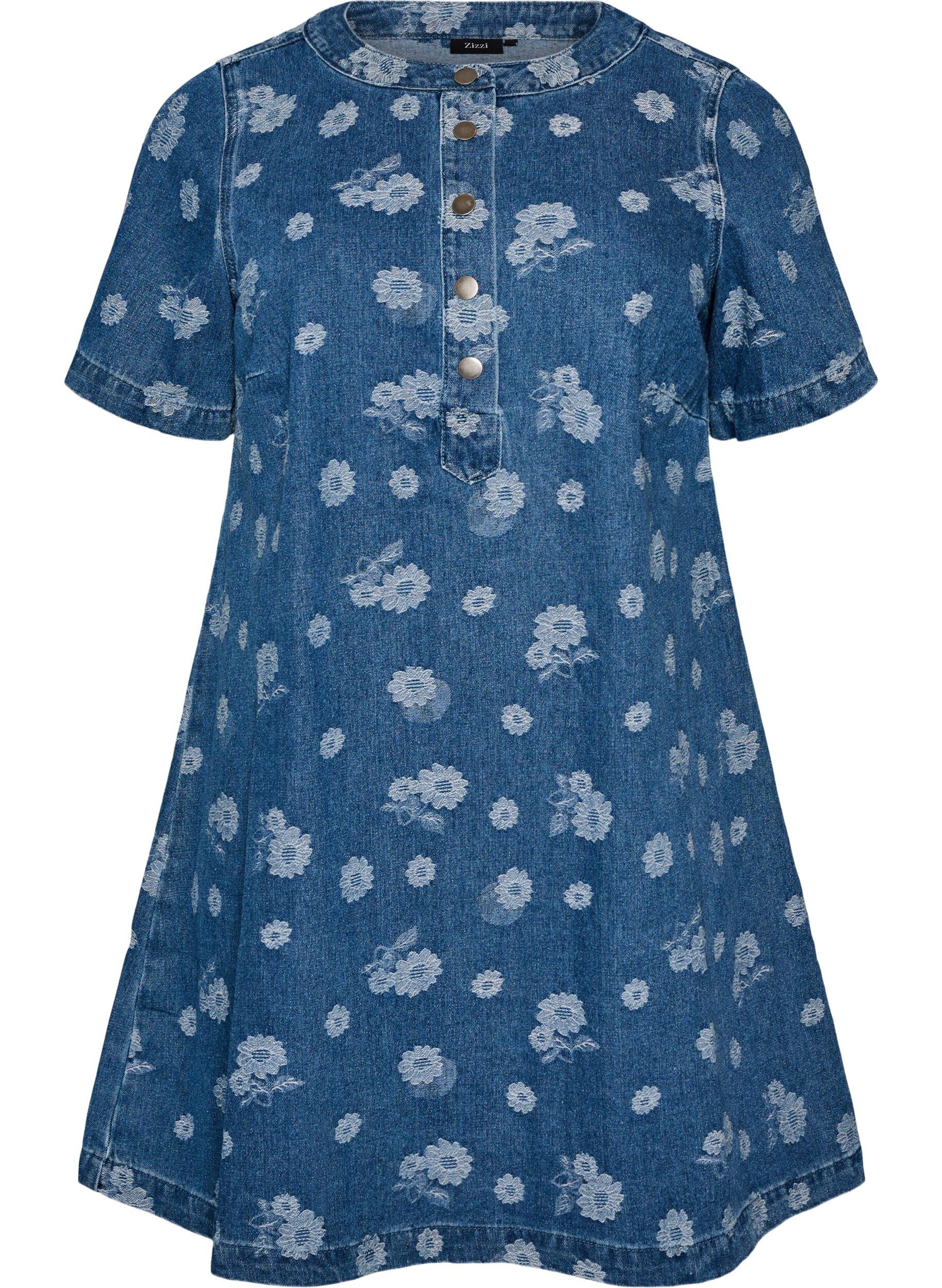 ZizziRobe en jean coupe &eacute;vas&eacute;e &agrave; motif floral, Bleu, Packshot image number 0