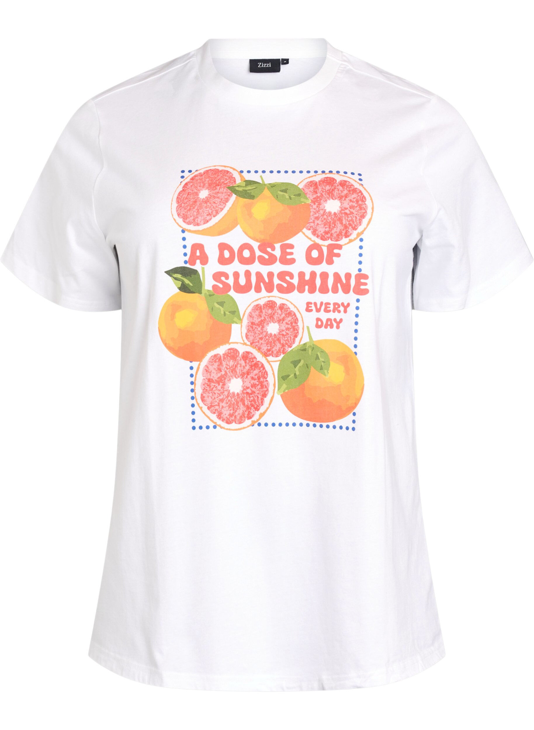 Zizzi T-shirt en coton biologique avec motif d'agrumes, Blanc, Packshot image number 0