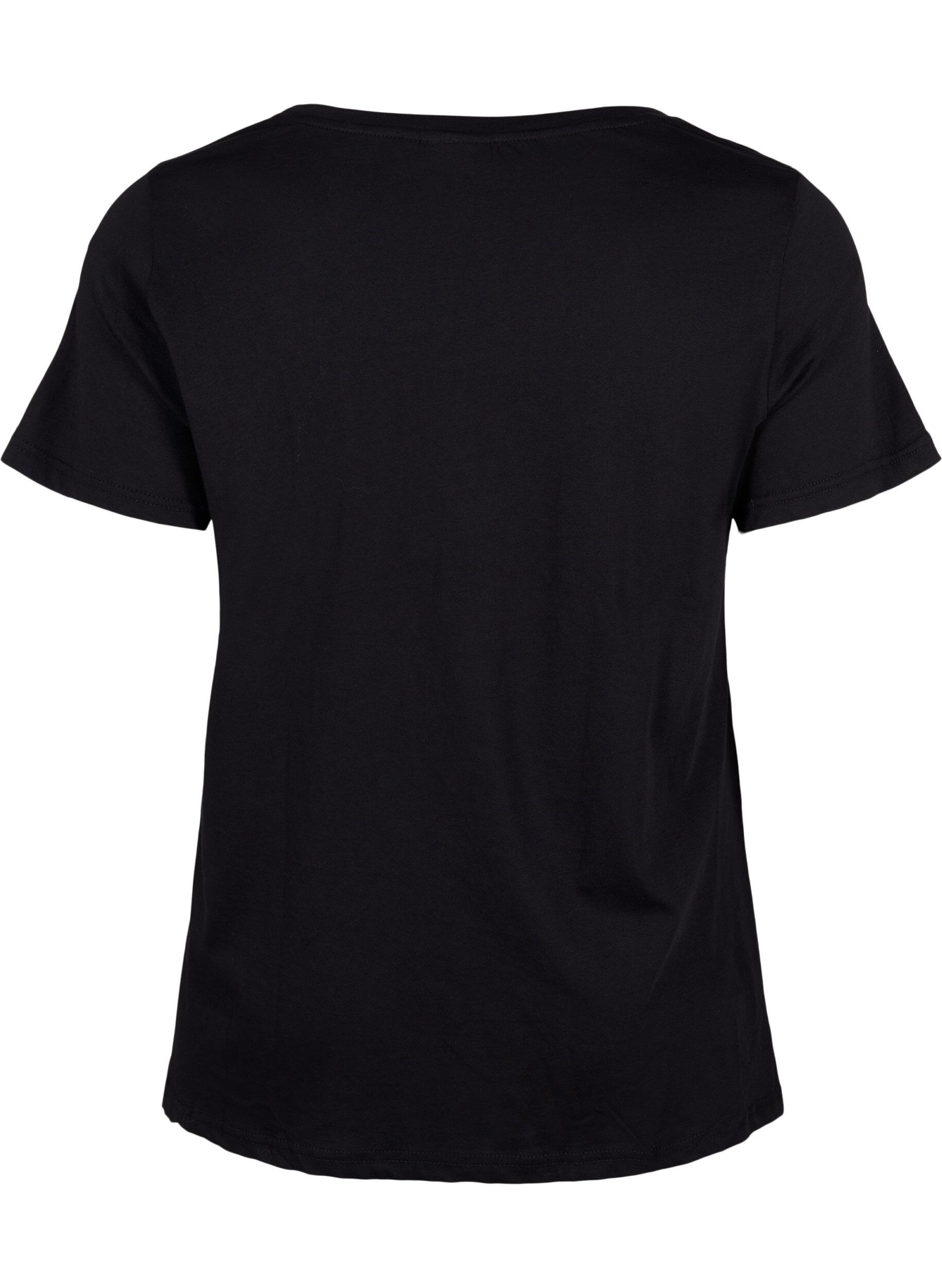 Zizzi T-Shirt aus Baumwolle mit Aufdruck, Black W. Chest print, Packshot image number 1
