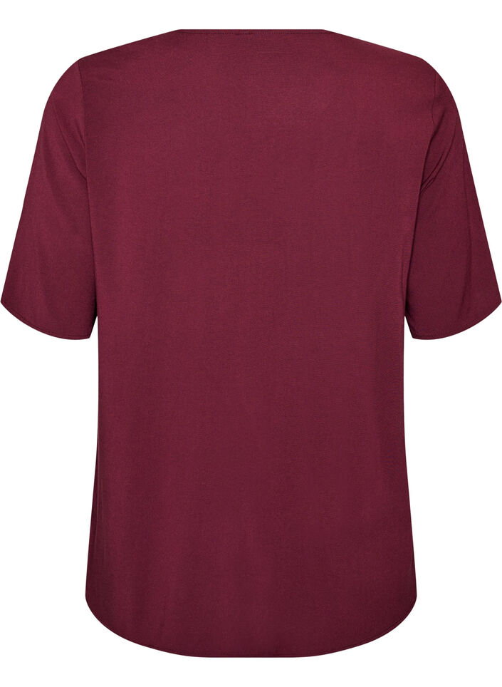 Kurz&auml;rmelige, gewebte Bluse mit Rundhals, Rot, Packshot image number 1