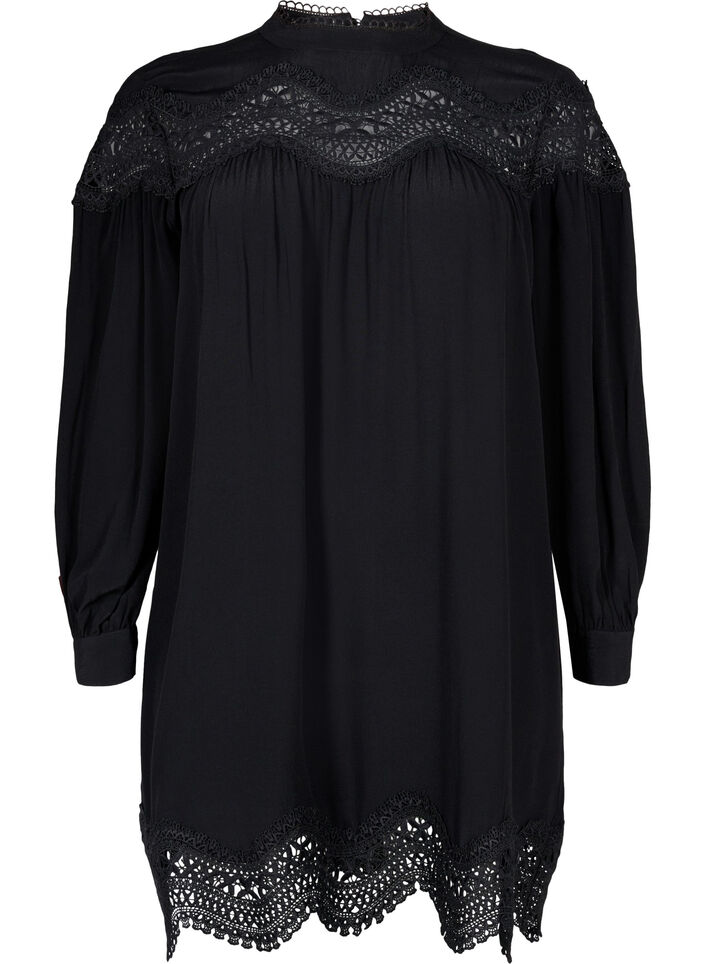 Robe en viscose avec ornements brod&eacute;s, Black, Packshot image number 0