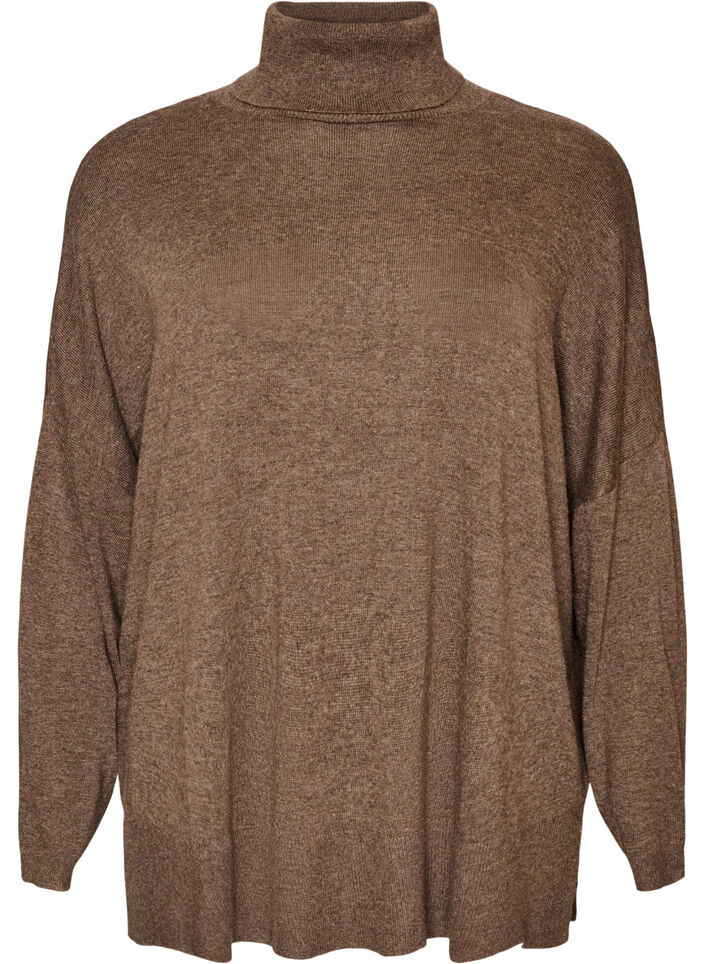 Rollkragenpullover mit lockerer Passform, Braun, Packshot image number 0