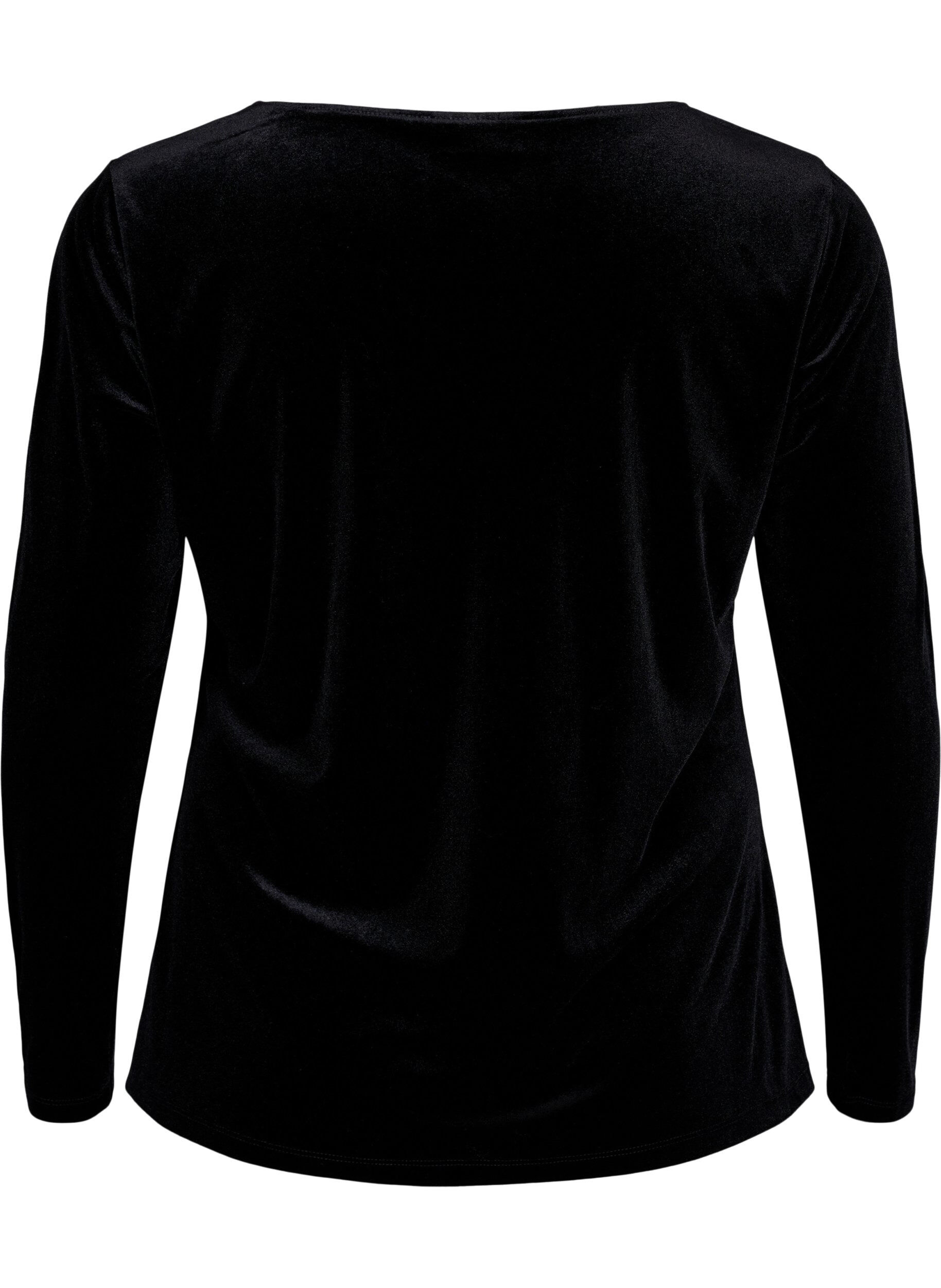 Zizzi Blouse en velours &agrave; manches longues, Black, Packshot image number 1