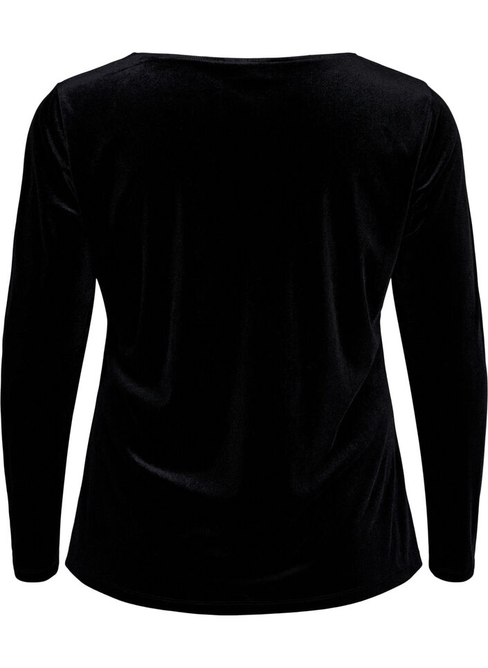 Blouse en velours à manches longues, Black, Packshot image number 1