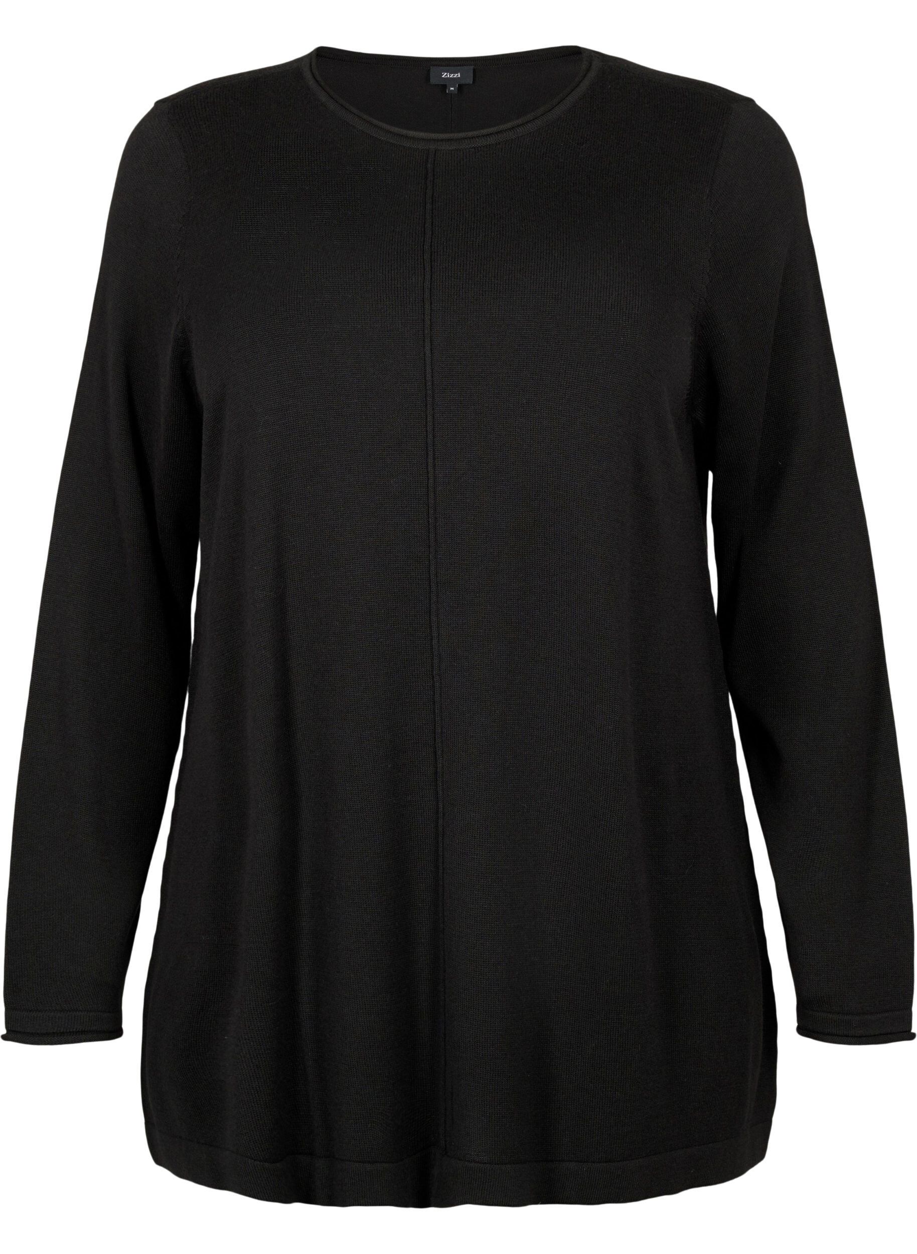 Zizzi Blouse tricot&eacute;e en m&eacute;lange coton-viscose, Noir, Packshot image number 0