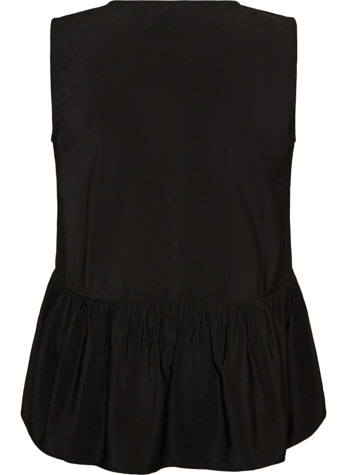 Blouse p&eacute;plum sans manches avec boutons d&eacute;coratifs, Noir, Packshot image number 1