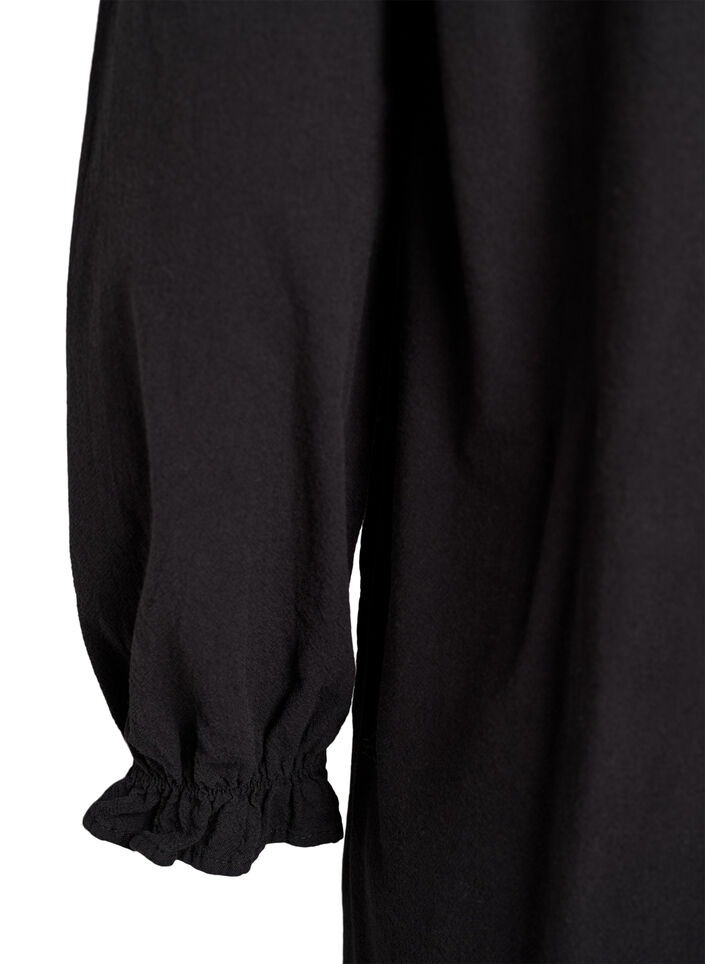 Robe courte en coton avec col en V, Noir, Packshot image number 3