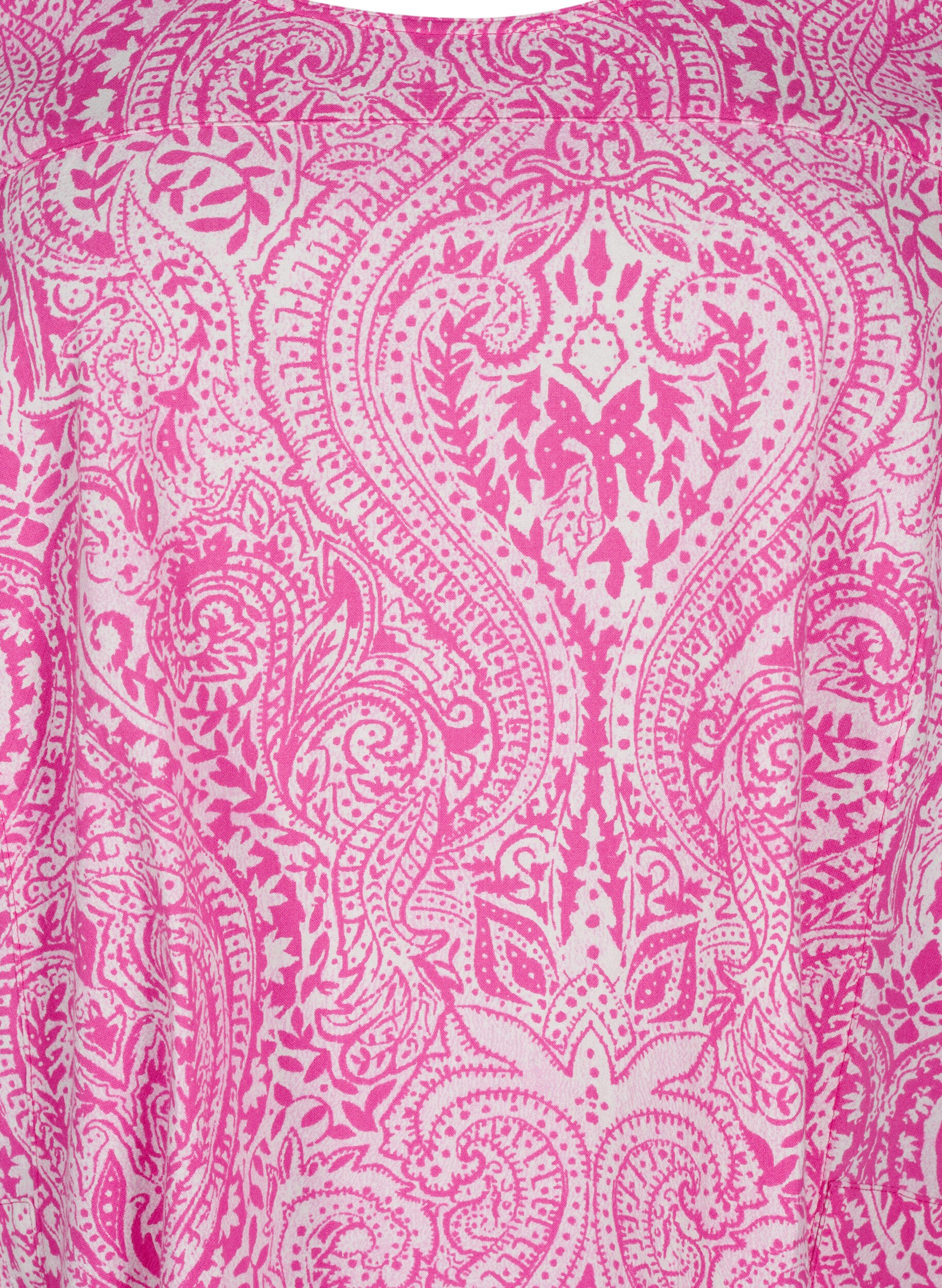 Zizzi Robe en coton &agrave; manches courtes avec motifs cachemire imprim&eacute;s, Rose, Packshot image number 2