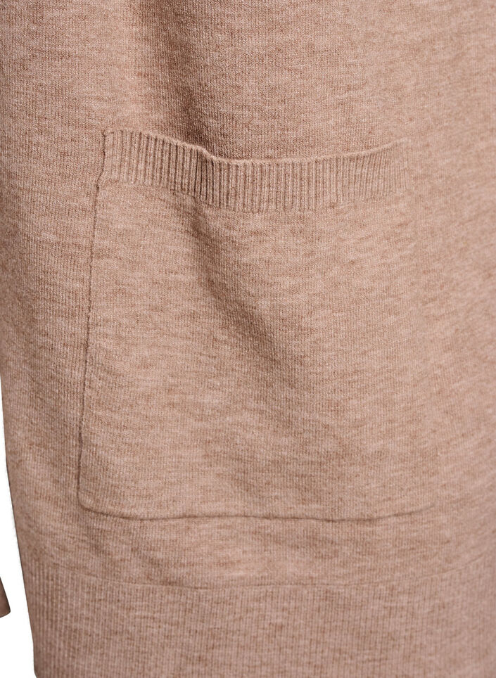 Lange offene Strickjacke mit Taschen, Beige, Packshot image number 3