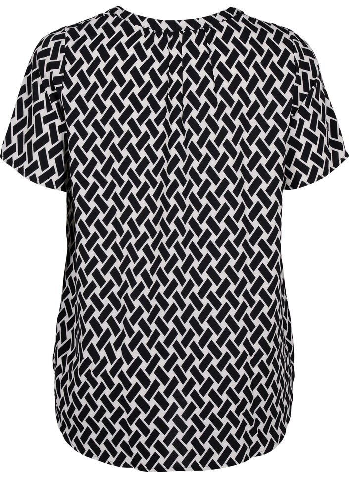Blouse à manches courtes et encolure en V , Black Graphic AOP, Packshot image number 1