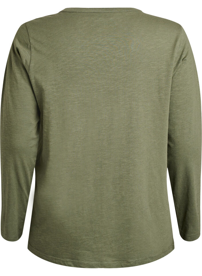 T-shirt &agrave; manches longues avec col V et boutons, Vert, Packshot image number 1