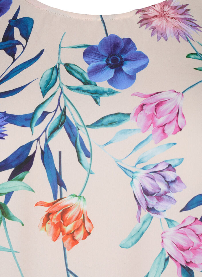 Chemisier &agrave; fleurs smock&eacute;, Bleu, Packshot image number 2