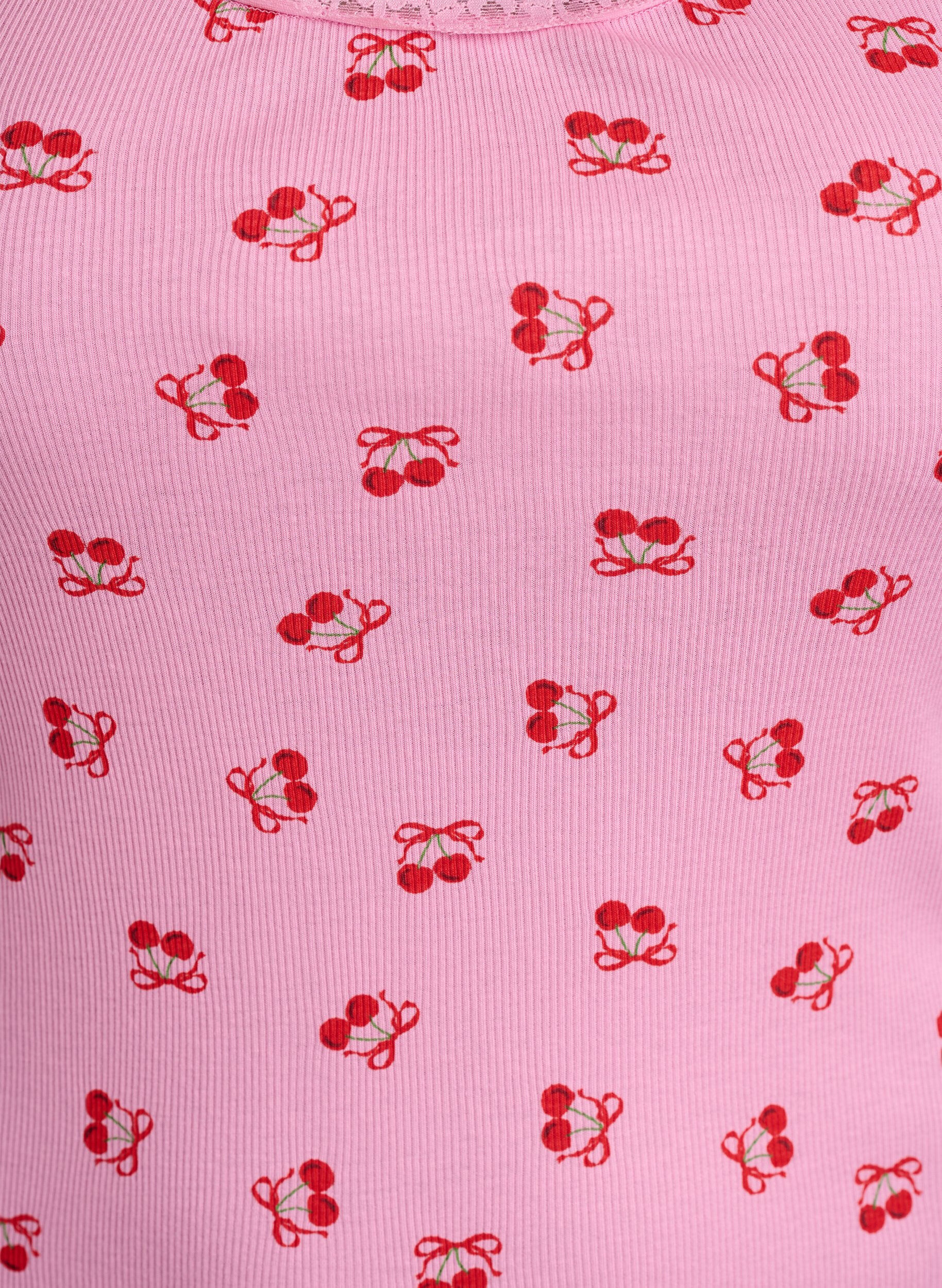 Zizzi Oberteil mit Aufdruck und Spitzenborte, Pink, Packshot image number 2