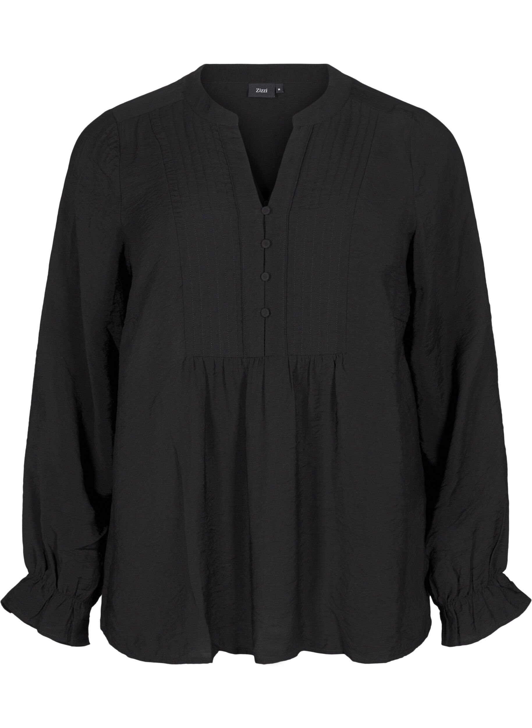 Zizzi Lang&auml;rmlige Bluse mit V-Ausschnitt, Black, Packshot image number 0