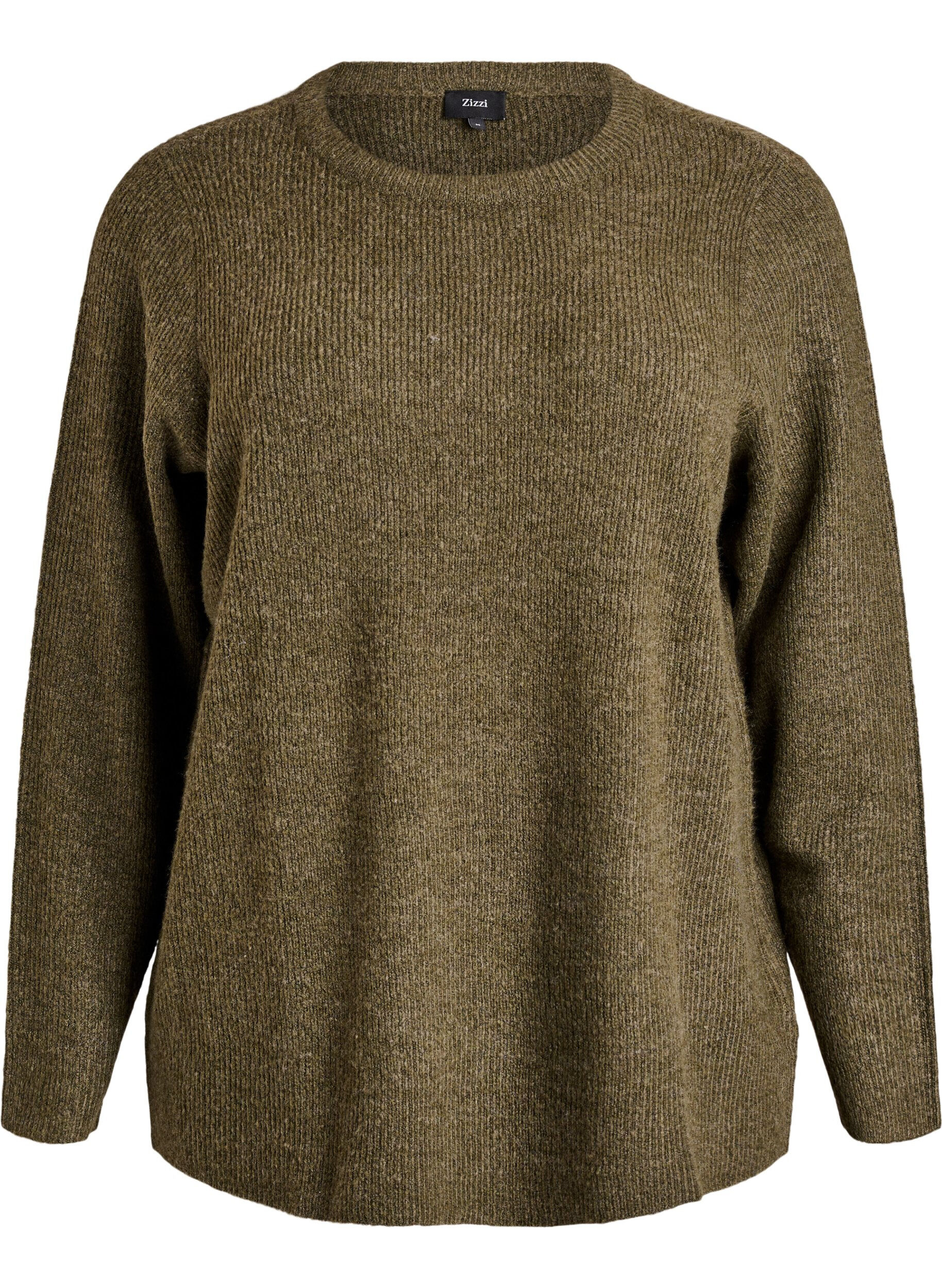 Zizzi Melierte Strickbluse mit Rundhalsausschnitt, Gr&uuml;n, Packshot image number 0