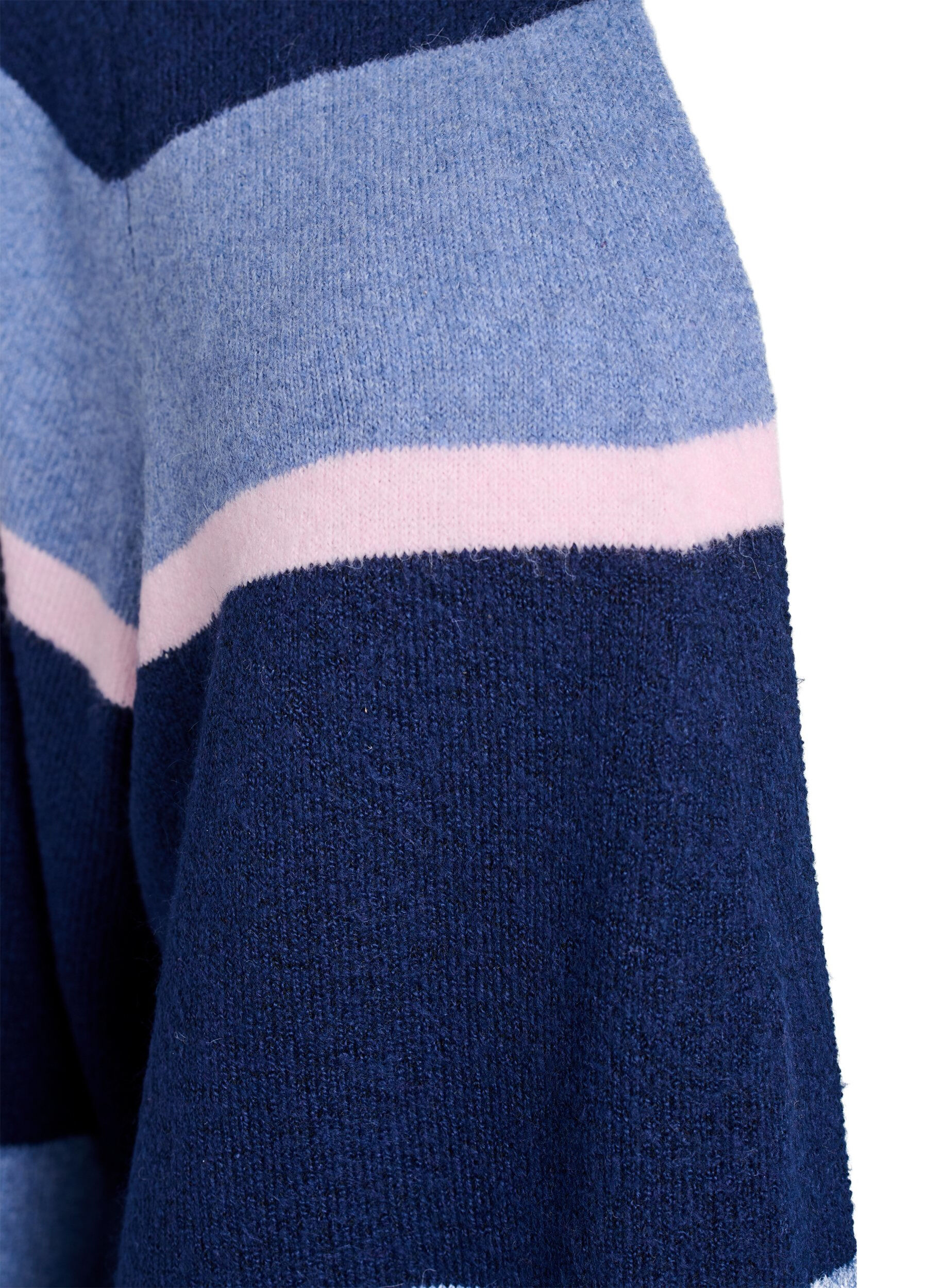 Zizzi Lange Strickjacke mit breiten Streifen, Blau, Packshot image number 2