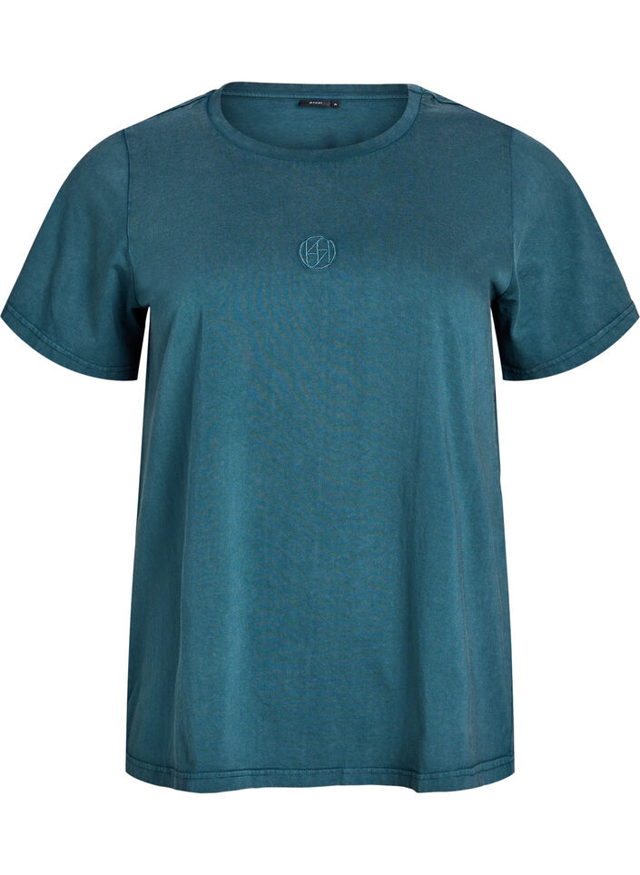 T-shirt en coton bio avec un aspect délavé, Bleu pétrole, Packshot image number 0