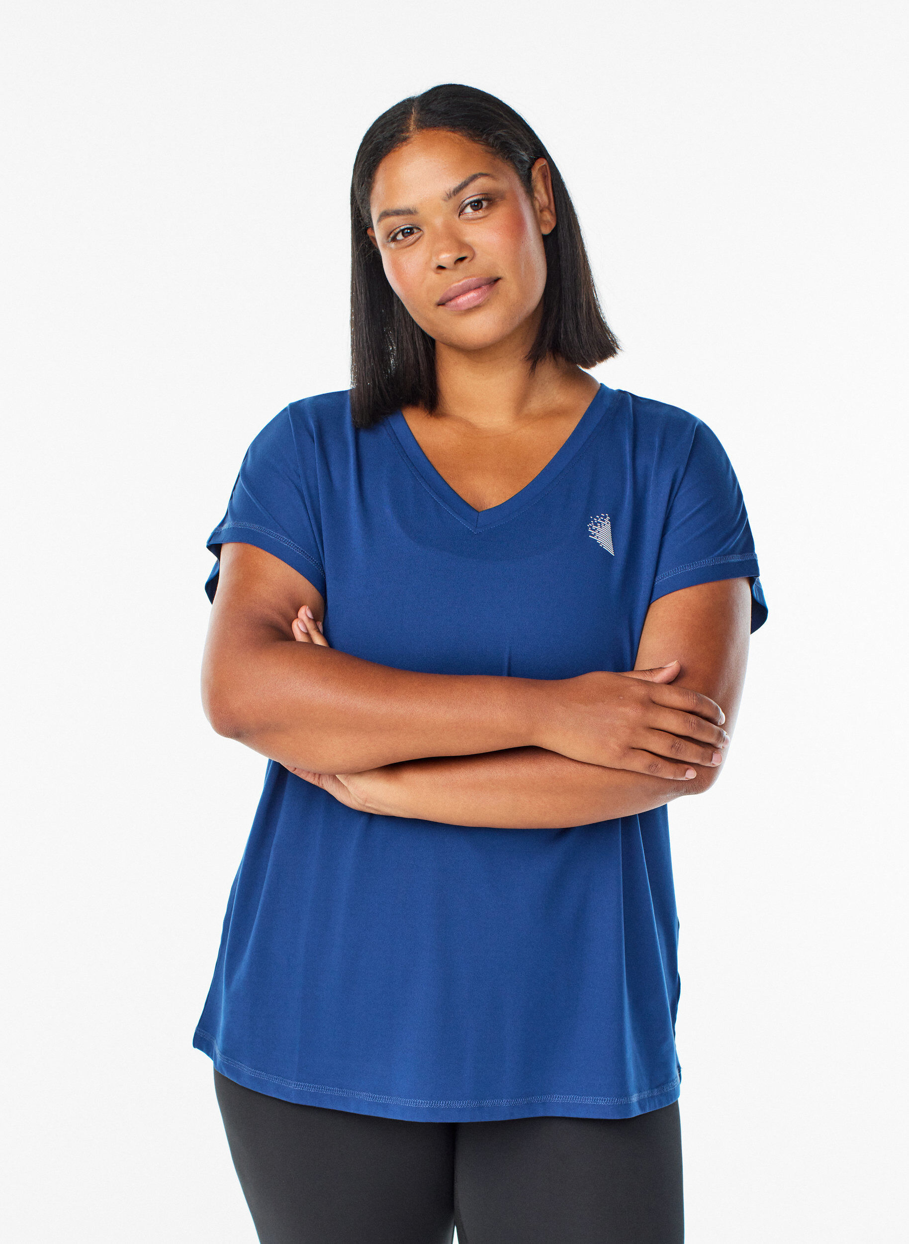 T-shirt de sport ample avec col en v, Bleu, Model