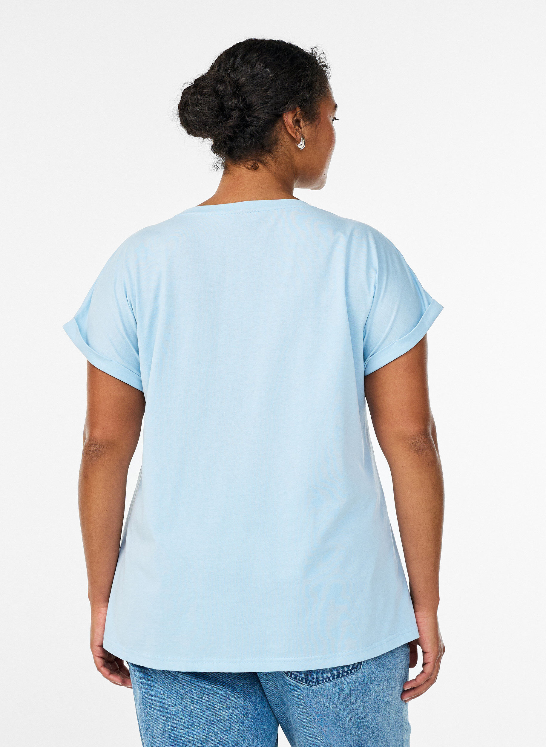 Zizzi Kurz&auml;rmeliges T-Shirt aus Baumwollmischgewebe, Blau, Model image number 2