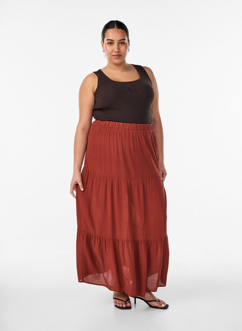 Tailleiertes Top mit Motiv, Braun, Model image number 1