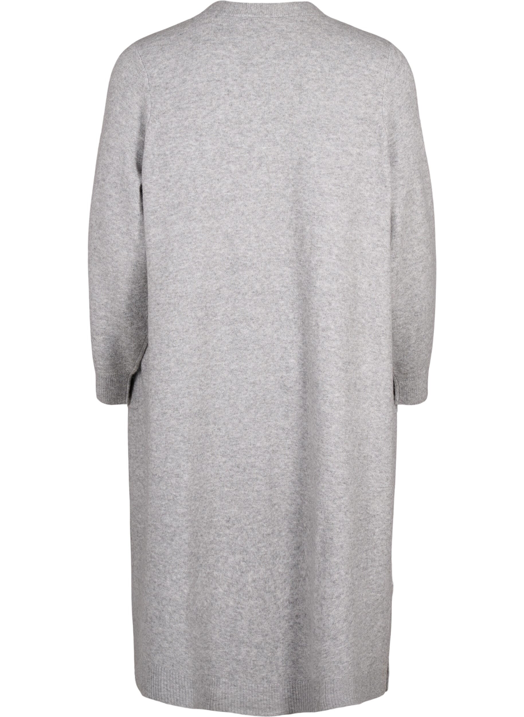 Zizzi Long cardigan tricot&eacute; avec poches, Light Grey Melange, Packshot image number 1