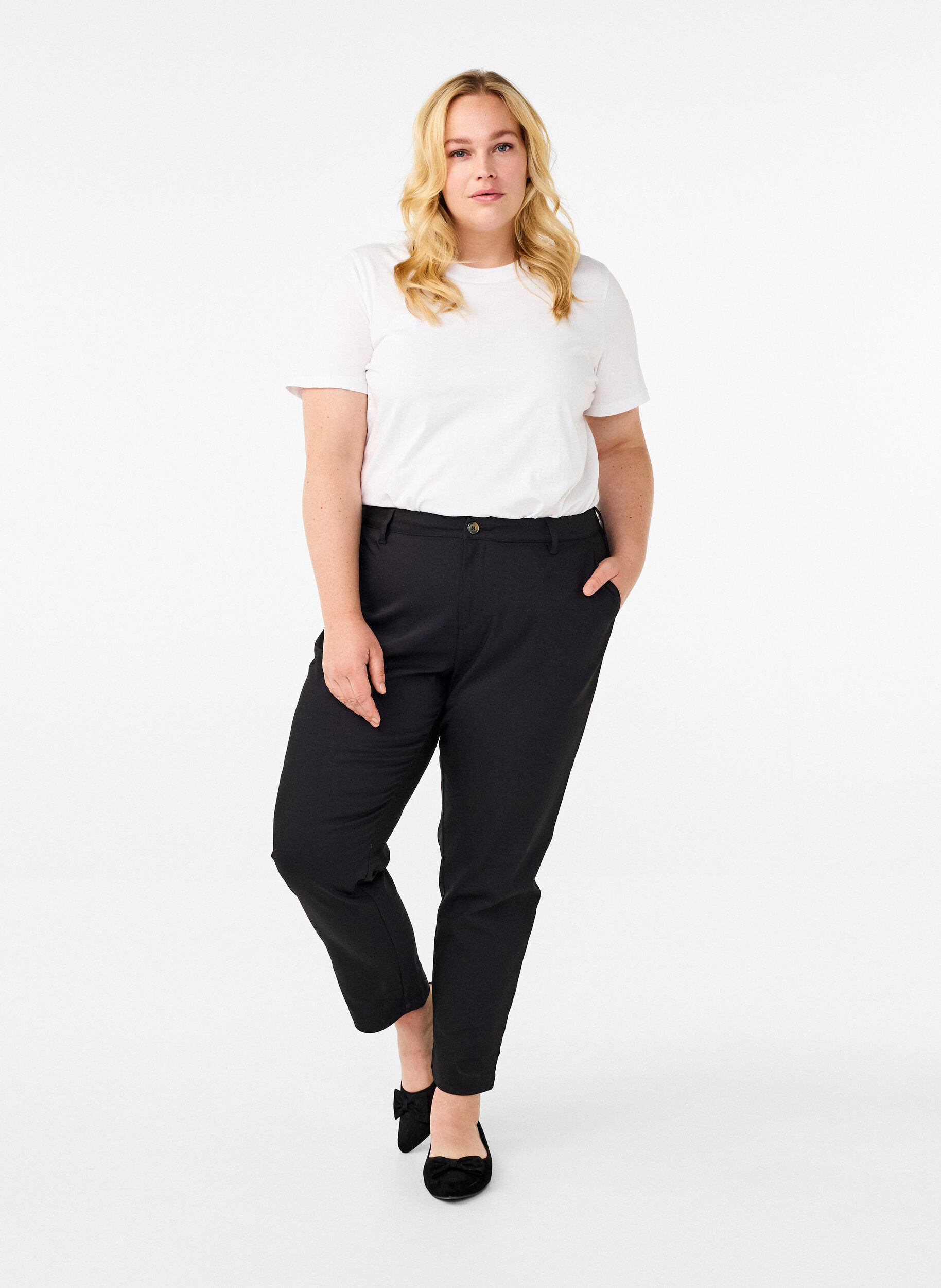 Zizzi Hose mit hohem Bund und geradem Bein, Schwarz, Model image number 0