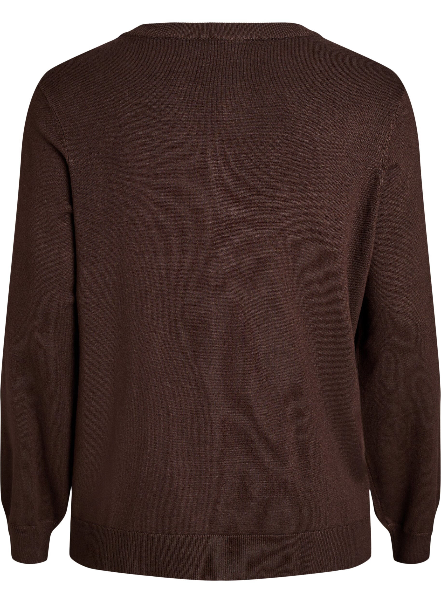 Zizzi Cardigan en maille fine avec boutons boule, Marron, Packshot image number 1