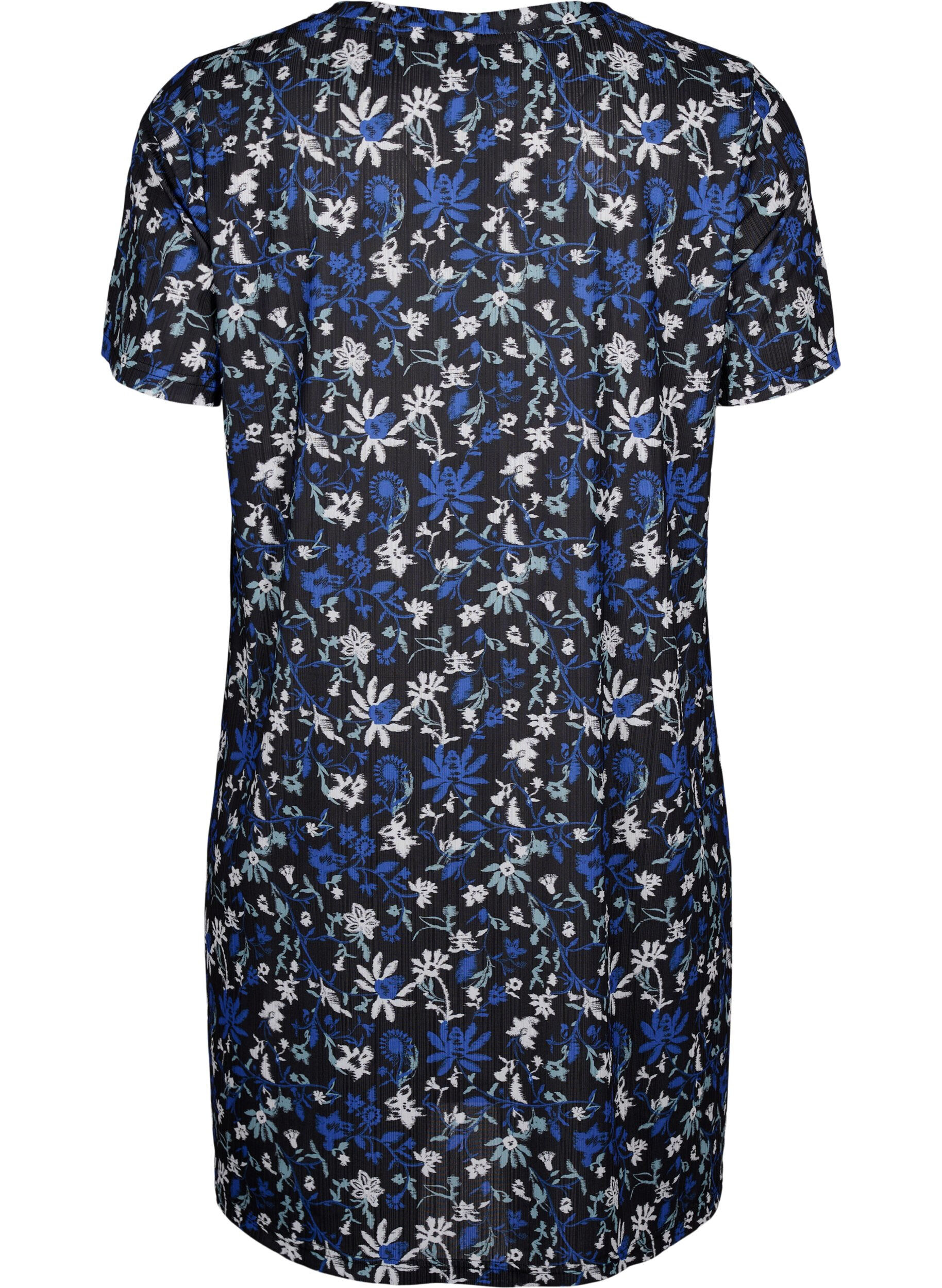 Zizzi FLASH &ndash; Robe &agrave; imprim&eacute; floral et manches courtes, Black Blue Green AOP, Packshot image number 1