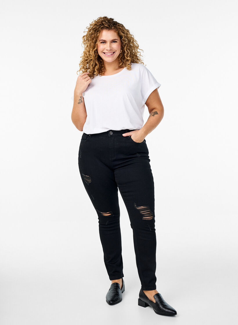 Kurzärmliges T-Shirt aus einer Baumwollmischung, Bright White, Model image number 2