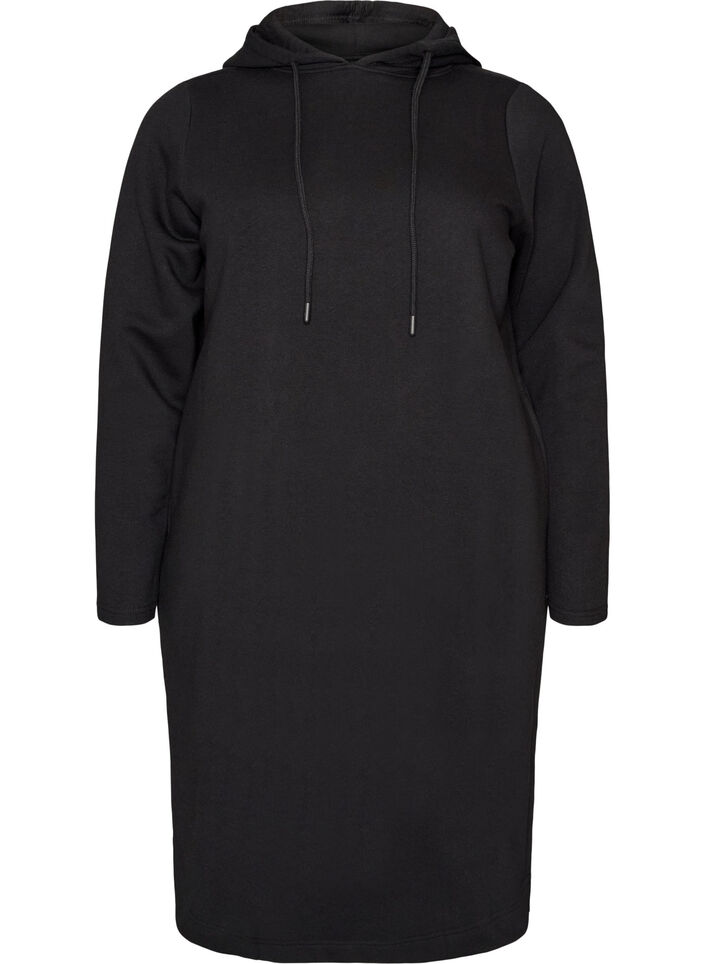 Kapuzen-Sweatkleid mit Taschen, Schwarz, Packshot image number 0