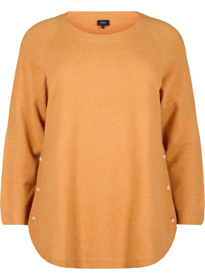 Strickbluse mit Perlendetails, Yam White Mel., Packshot image number 0