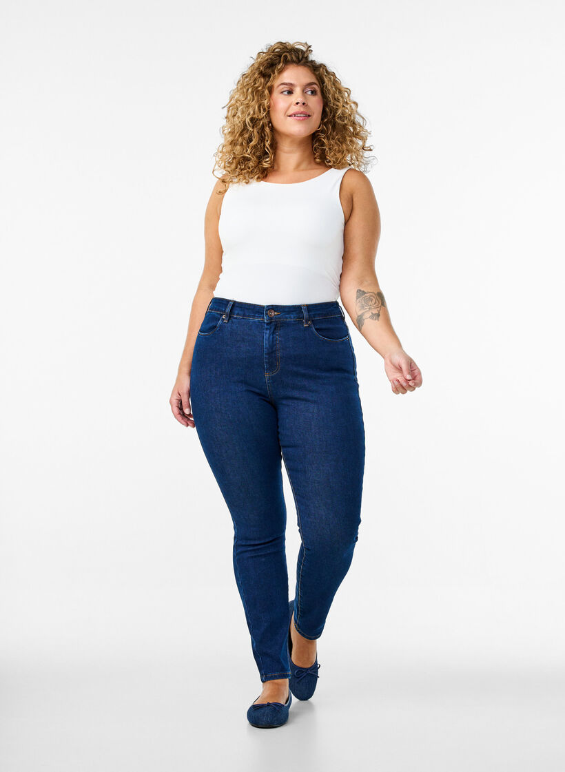 Jean Amy taille haute et coupe super slim, Bleu, Model image number 0