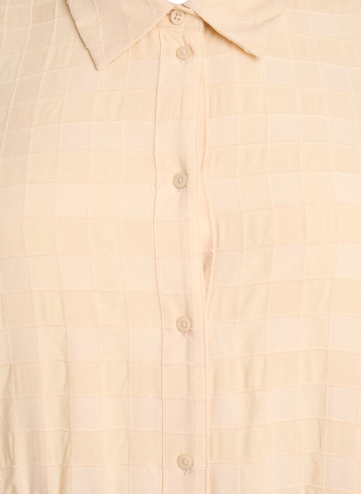 Robe chemise courte &agrave; texture &agrave; carreaux et manches 1/2, Jaune clair, Packshot image number 2