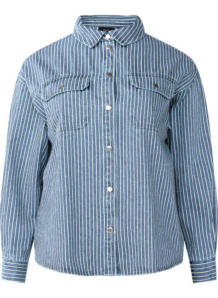 Chemise en jean rayée avec poches de poitrine, Light B.Denim Stripe, Packshot image number 0