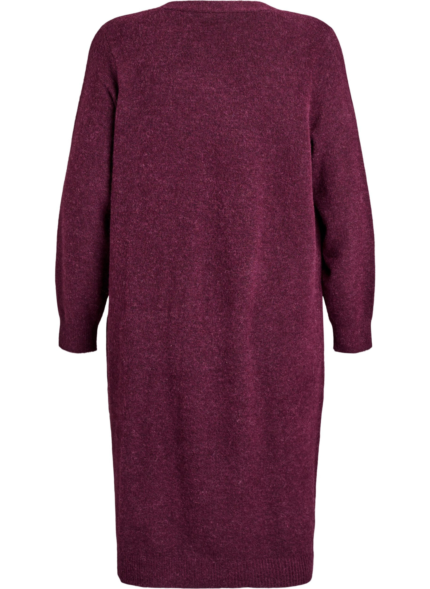 Zizzi Cardigan long en laine et alpaga, Bordeaux, Packshot image number 1