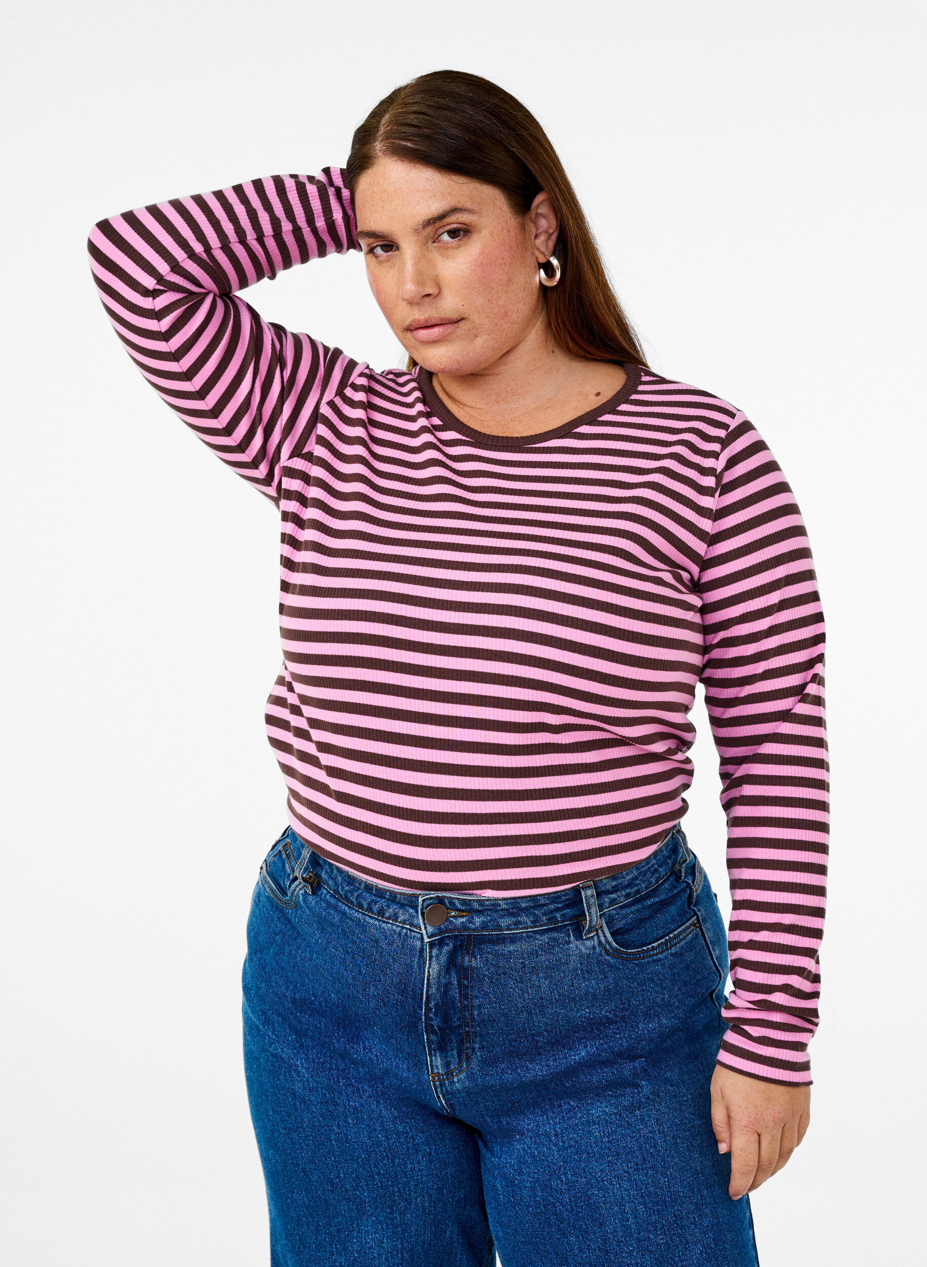 ZizziGestreifte Bluse mit langen &Auml;rmeln, Pink, Model image number 0
