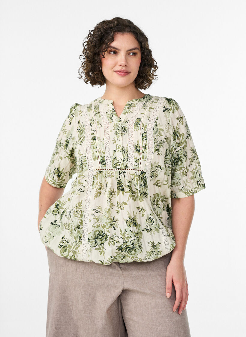 Bluse mit Print und 1/2-&Auml;rmeln, Gr&uuml;n, Model image number 0