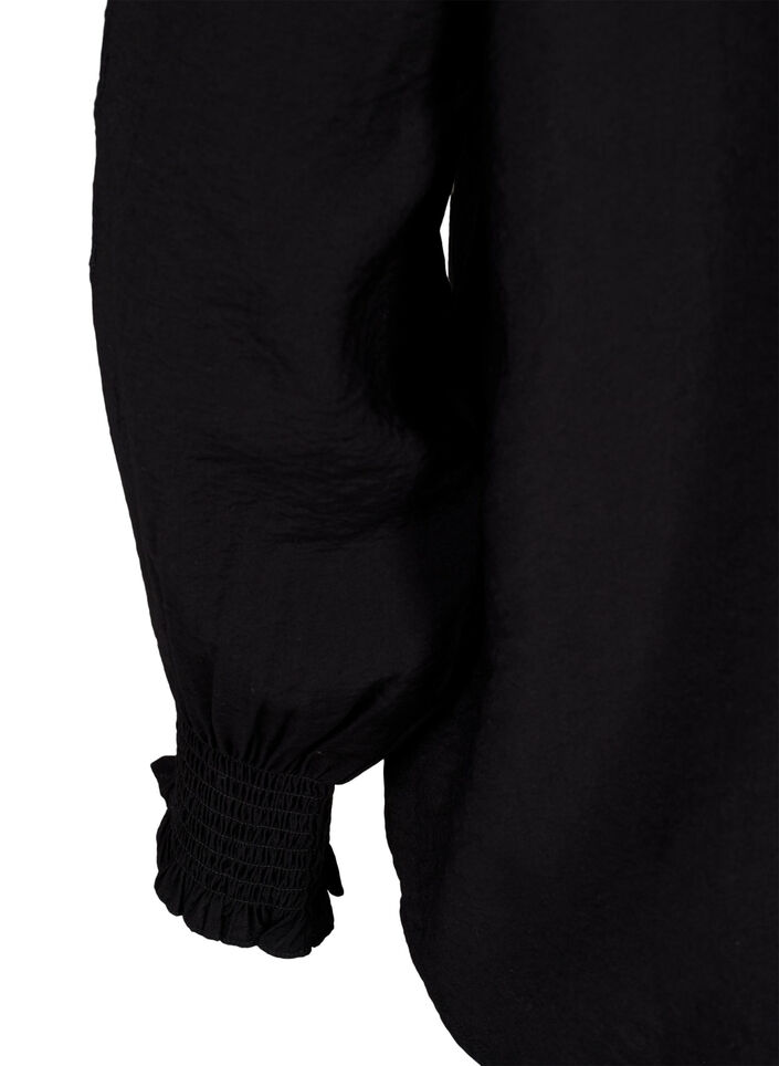 Bluse mit Rüschen und Lochstickerei, Black, Packshot image number 3