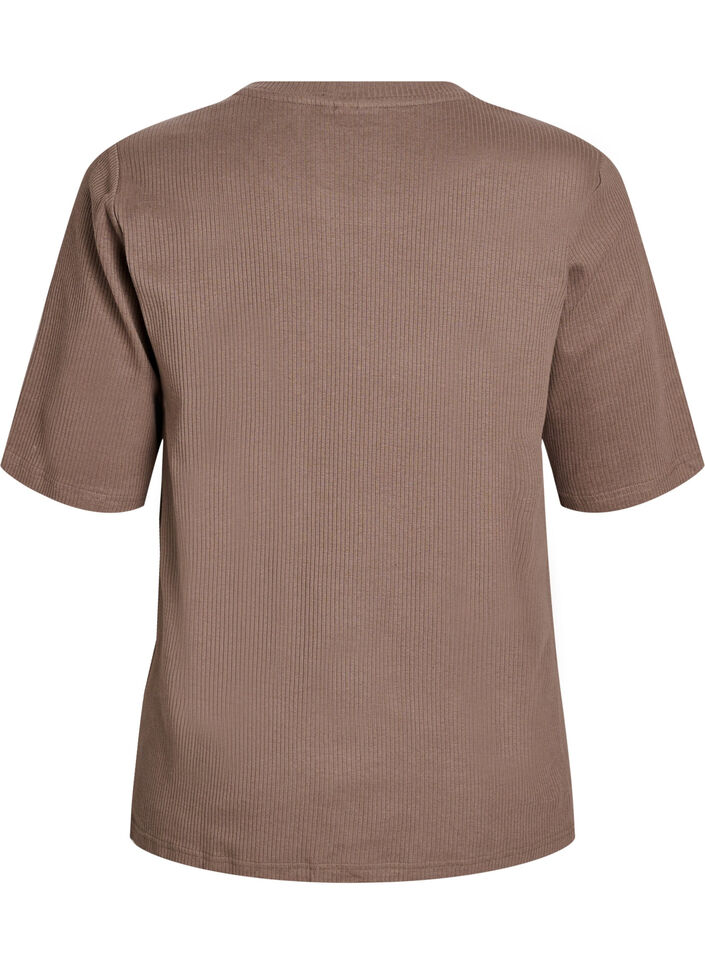 Bluse aus geripptem Jersey mit kurzen &Auml;rmeln, Braun, Packshot image number 1