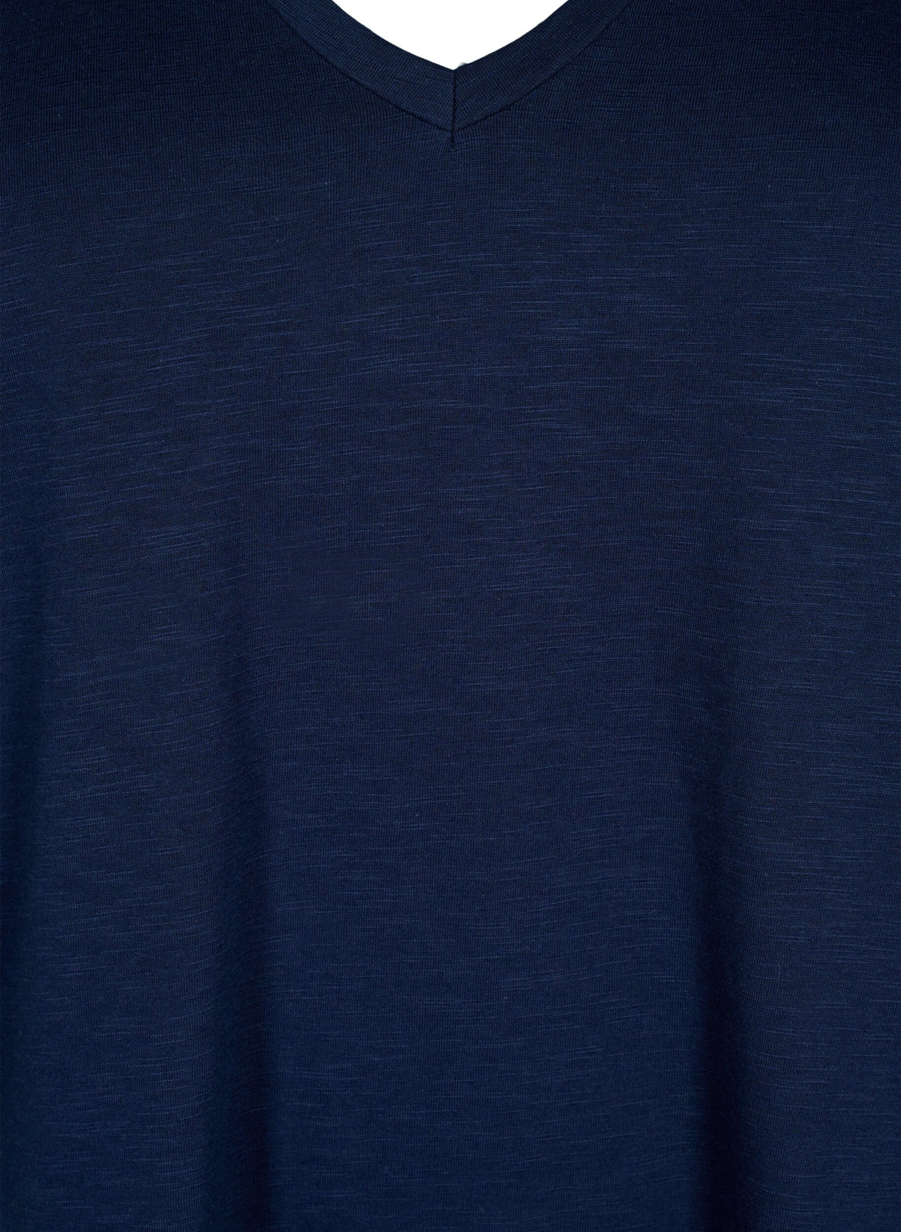 ZizziKurz&auml;rmeliges Basic T-Shirt mit V-Ausschnitt, Blau, Packshot image number 2