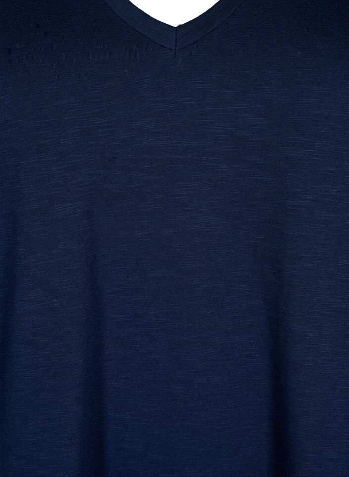 Kurz&auml;rmeliges Basic T-Shirt mit V-Ausschnitt, Blau, Packshot image number 2