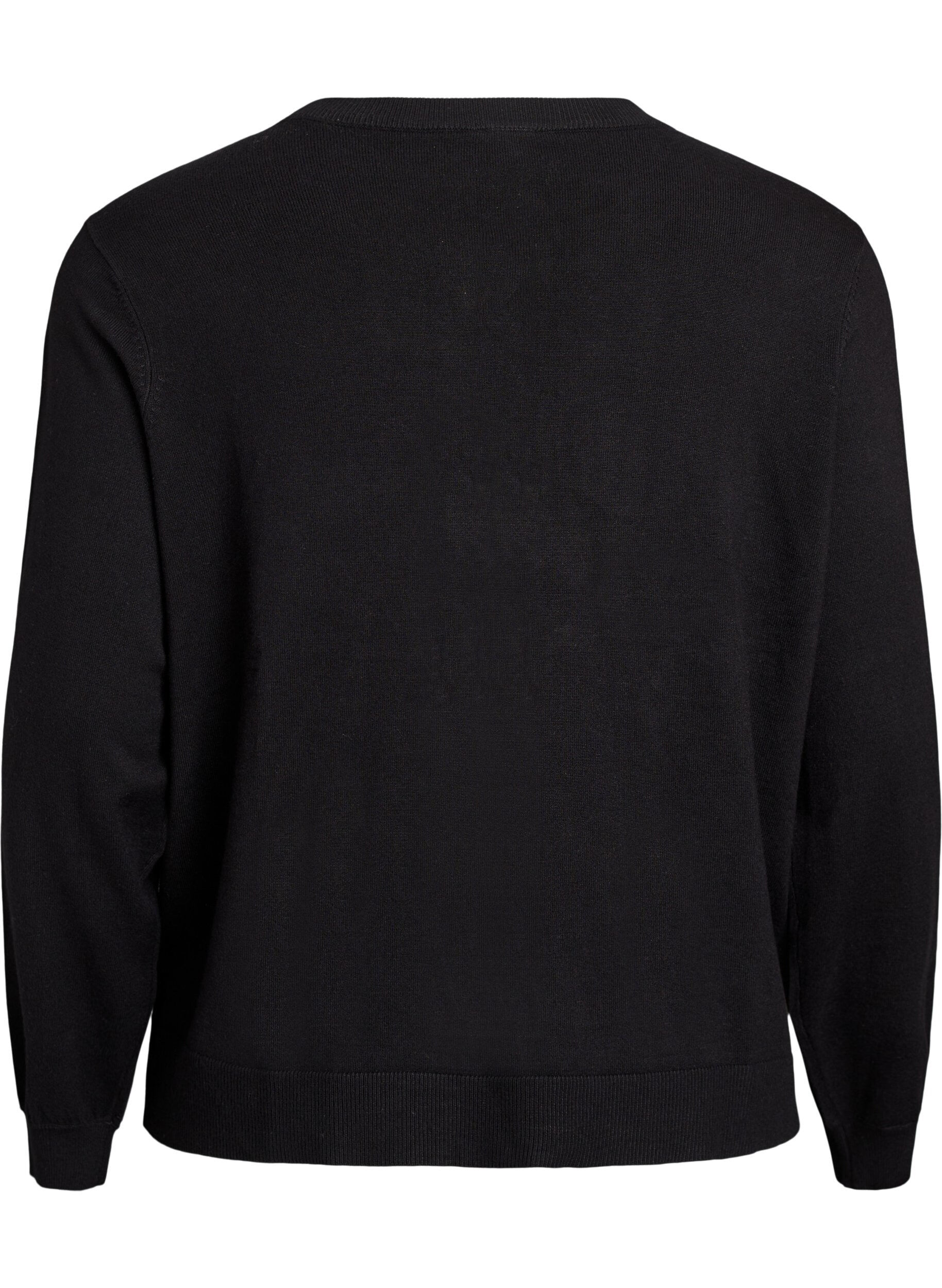 Zizzi Cardigan mit perlenbestickten Schleifen und Druckkn&ouml;pfen, Schwarz, Packshot image number 1