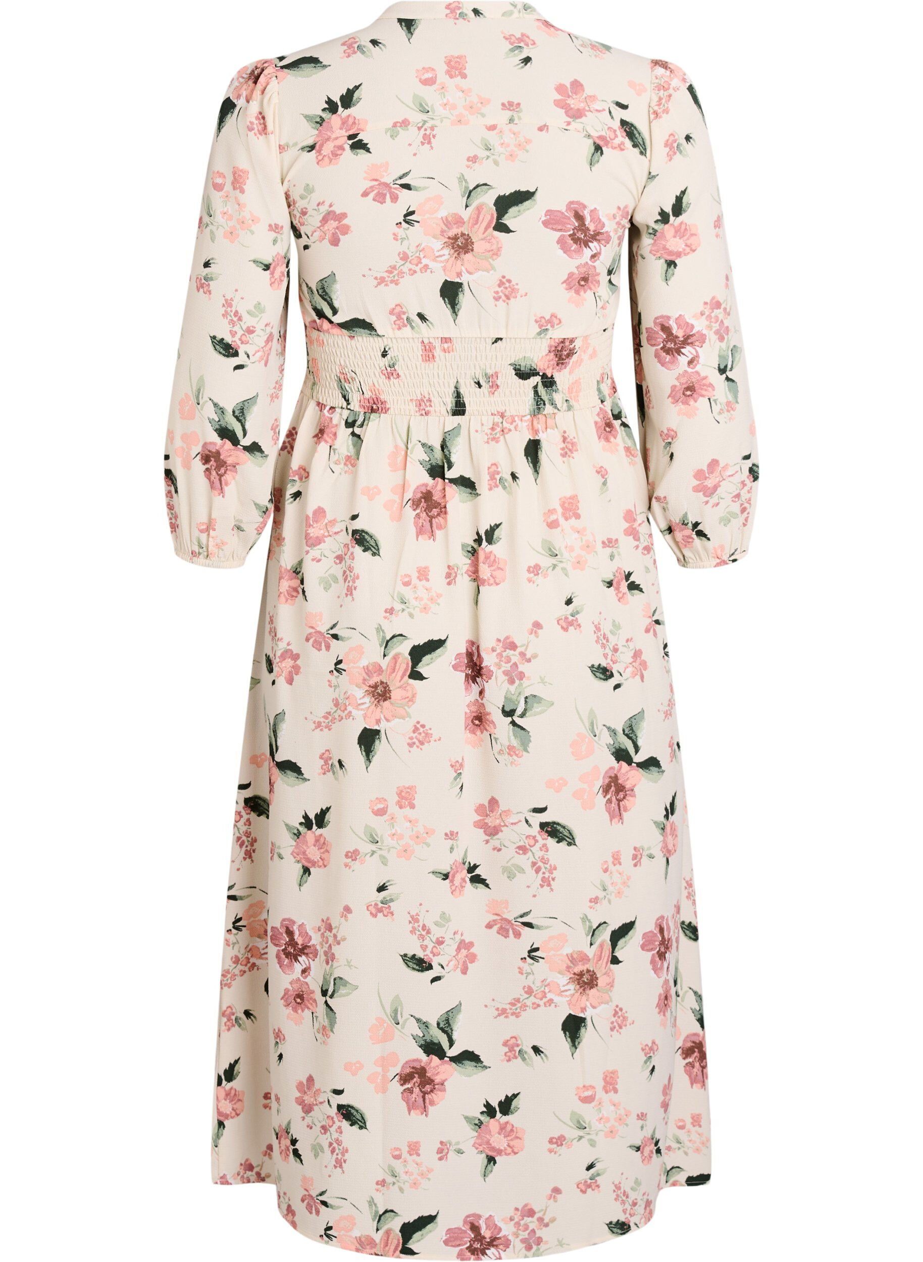 ZizziMidikleid mit Smock und Zierkn&ouml;pfen, Beige, Packshot image number 1