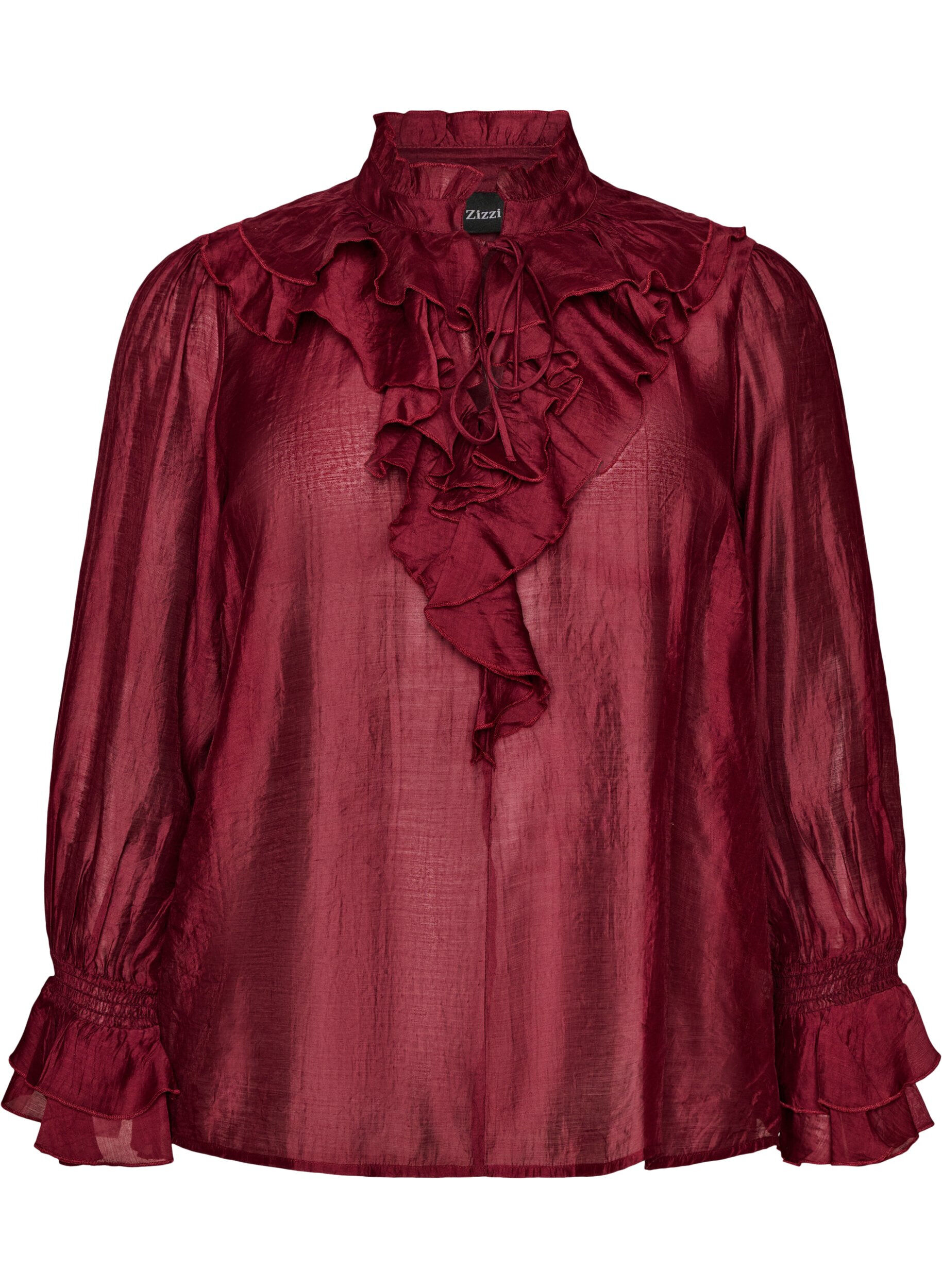 ZizziViskosebluse mit R&uuml;schen und langen &Auml;rmeln, Rot, Packshot image number 0