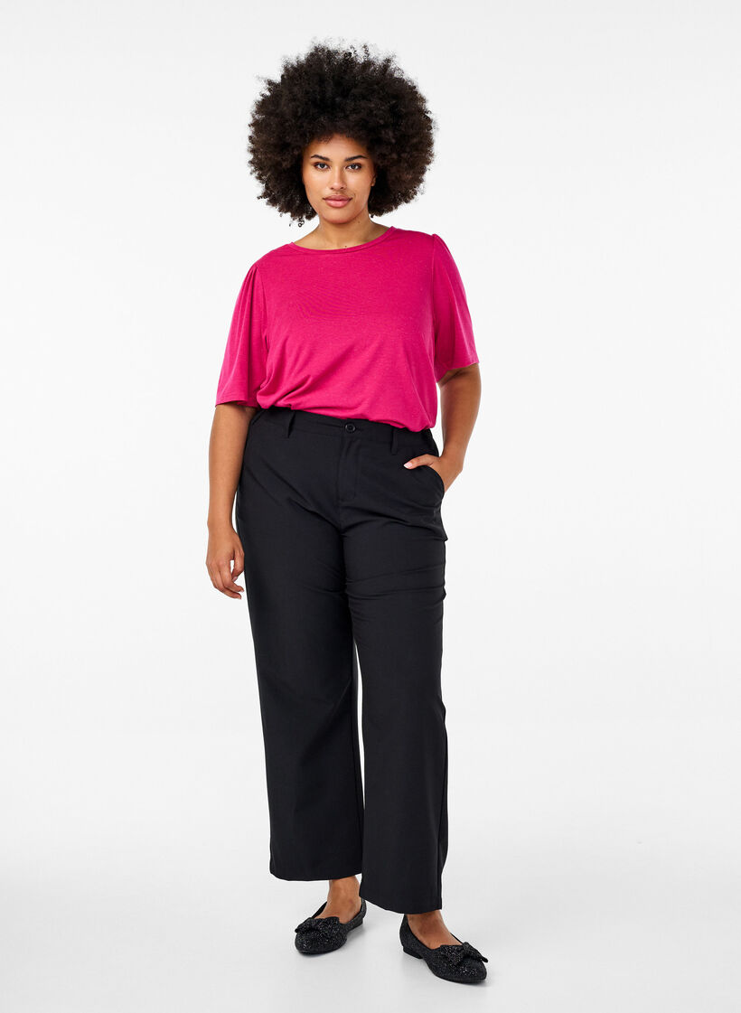 T-shirt à paillettes avec manches courtes bouffantes, Rose, Model image number 1