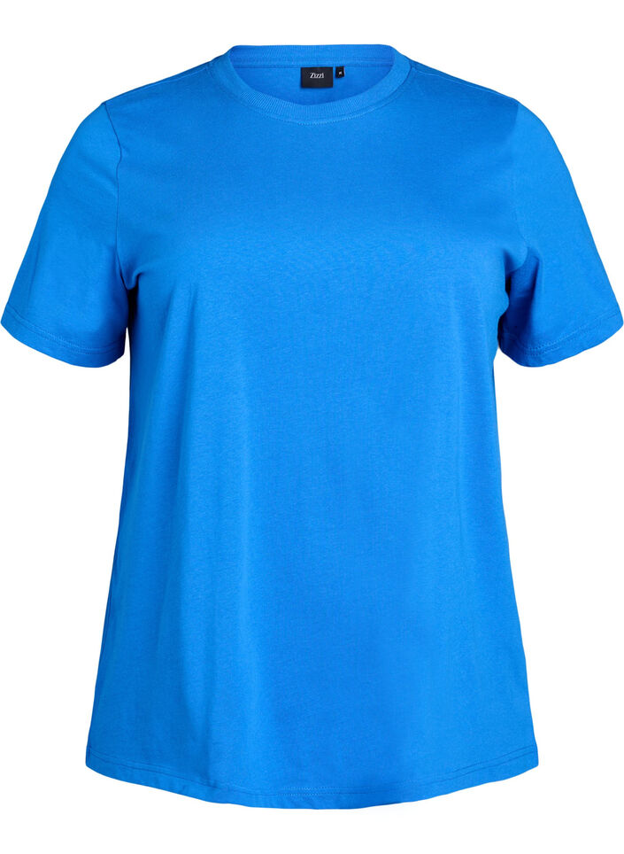 T-shirt basique en coton &agrave; col rond, Bleu, Packshot image number 0